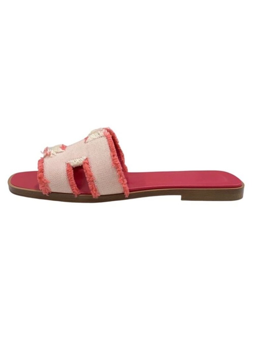 ★SOLD★ Hermes Oran Sandals Shoes Fabric Leather Pink Flat - Picture 3 of 9